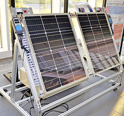環境システムヤマノが共同研究している融雪機能付きの太陽光発電パネル