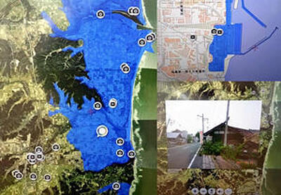 「東日本大震災　時層地図」の表示画面（伝承館提供）