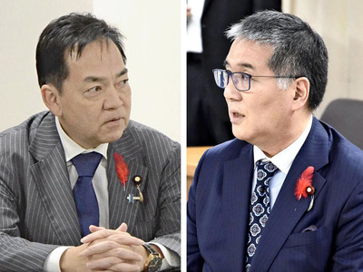 内堀知事と会談する伊藤復興相（右）と浅尾環境相