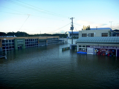 昨年の東日本台風の翌朝、須賀川市の卸団地にある須賀川ガス屋上からの光景