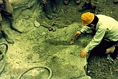 フタバスズキリュウの発掘調査をする私。骨のようなものを見つけ、国立科学博物館の小畠さんへ手紙を送った