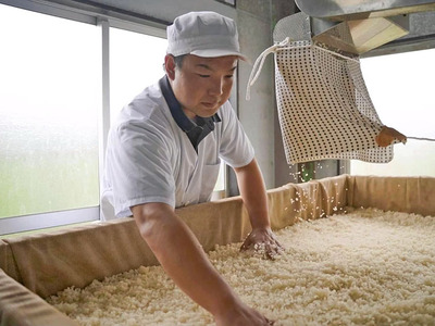 甘酒を作る私。福島には多くのこうじ店が存在する。さまざまなこうじを食べ比べ、自分の舌に合うこうじを探してみてほしい