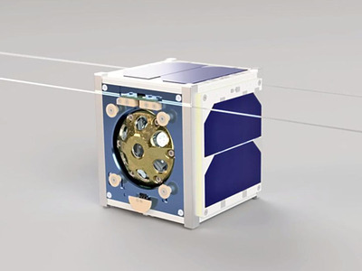 宇宙に放出される小型衛星「ＩＷＡＴＯ」（ｅ―ｋａｇａｋｕ国際科学教育協会提供）