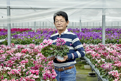 育てている花々と私。これからも花の生産、育種の文化が続くように進化を続けていきたい