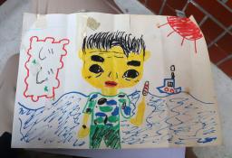 　被害者の女子高生が描いた祖父の絵＝１４日午後、北海道留萌市