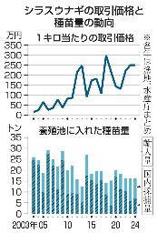 　シラスウナギの取引価格と種苗量の動向