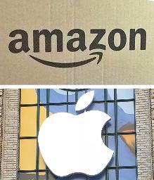 　アマゾン（上）とアップルのロゴ