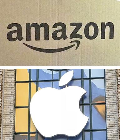 　アマゾン（上）とアップルのロゴ