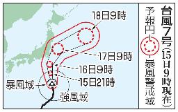 　台風７号の予想進路（１５日９時現在）