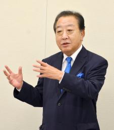 　ＪＲ連合の会合であいさつする野田元首相＝３０日午後、国会