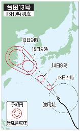 　台風１３号の予想進路（１３日９時現在）