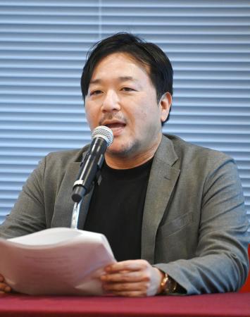 　「日本ドラフト文学賞」の創設に関して記者会見する直木賞作家の今村翔吾さん＝２０日午前、東京都内