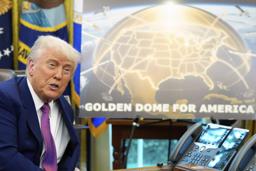 　ホワイトハウスで次世代ミサイル防衛構想「ゴールデンドーム」について発表するトランプ米大統領＝２０日、ワシントン（ＡＰ＝共同）