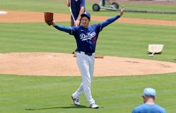 　実戦形式の登板を終えたドジャース・大谷＝ロサンゼルス（共同）