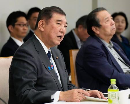 　経済財政諮問会議で発言する石破首相＝６日午後、首相官邸