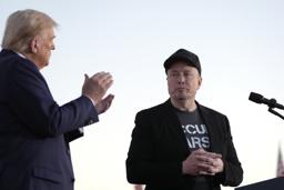 　昨年１０月、米ペンシルベニア州バトラーで、大統領選の集会に参加したトランプ氏（左）とマスク氏（ＡＰ＝共同）