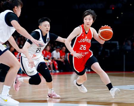 　日本―台湾　第１クオーター、ドリブルで攻め込む田中＝豊田合成記念体育館