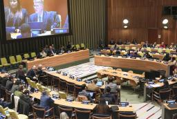 　国連本部で開かれた核兵器禁止条約の第３回締約国会議＝３月、米ニューヨーク（共同）
