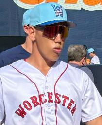 　レッドソックス傘下３Ａウースターの一員としてシラキュース戦に臨む吉田＝ウースター（共同）