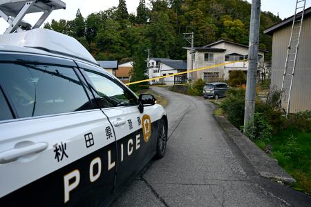 男女4人がクマに襲われたとみられる現場付近=24日午後3時58分、秋田県東成瀬村